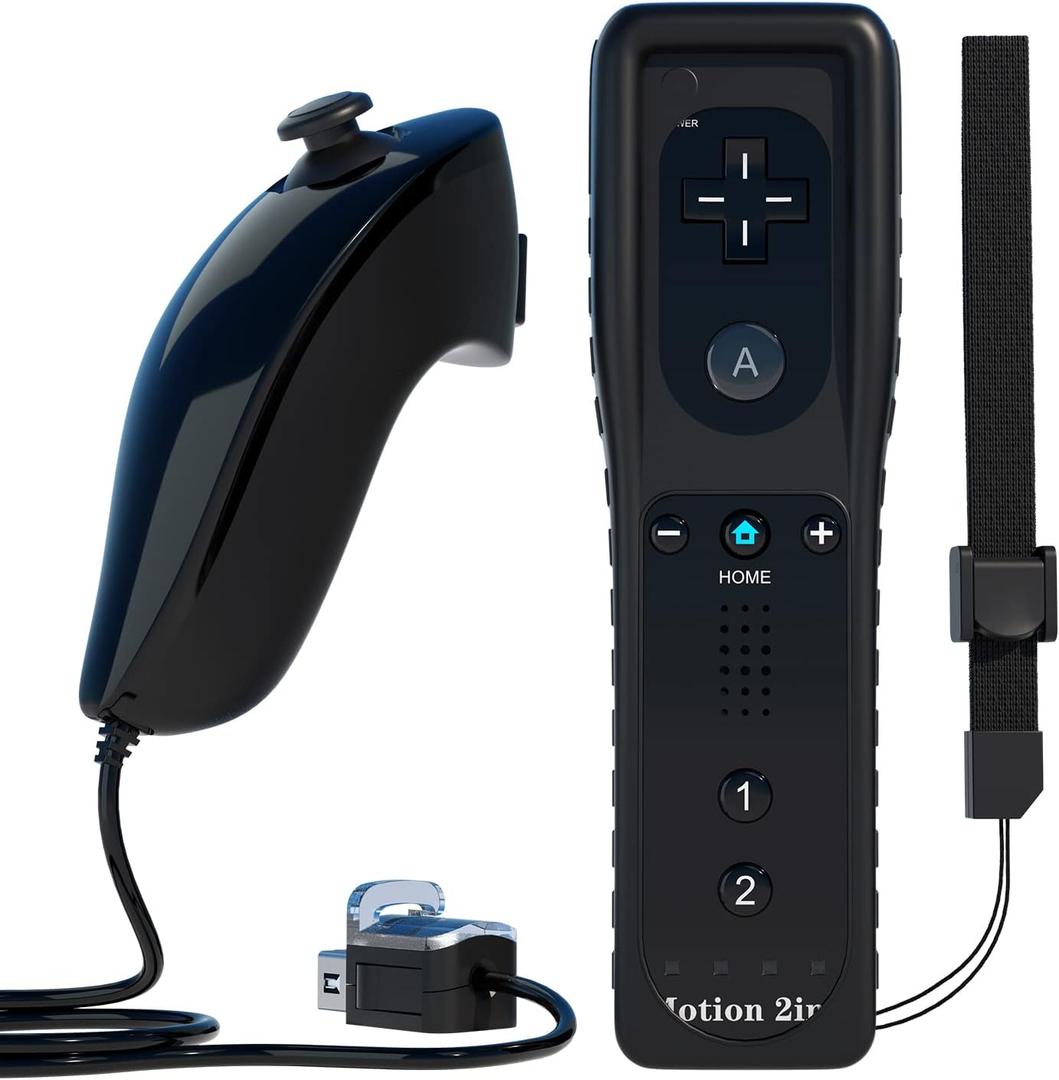 Motion Plus Remote Controller Compatible with Wii, TechKen Built-in 2 in 1 Remote Motion Nunchuck Controller with Silicon Case Compatible Nintendo Wii and Wii U (Black, 1 pack)