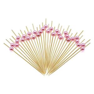 Minisland Pink Pearl Cocktail Picks, 4.7 Inch Long Bamboo Fancy Toothpicks for Appetizers, Decorative Valentines Baby Shower Holiday Party Food Drink Garnish Fruit Skewer Sticks 100 Counts - MSL153
