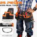 25 Pieces Kids Real Tool Kit Children Real Tool Set with Real Hand Tools, Kids Tool Belt, Pouch Bag,Magnetic Wristband for Small Hands DIY Woodworking Projects Home Repair