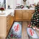 Christmas Kitchen Mats Set of 2, 17x30 + 17x47 Inch Xmas Kitchen Rugs, "Merry Christmas And Happy New Year" Pinecone & Star Decor, Non - Slip Floor Mats for Kitchen, Dining Area Christmas Decoration