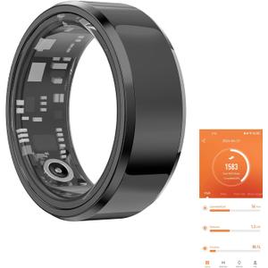 Fitness Tracker Smart Ring,Step Counter,Heart Rate Blood Oxygen Sleep Tracker Health Ring, 5ATM Waterproof Long Battery Life Smart Rings Compatible with iOS & Android (Black, US 7)