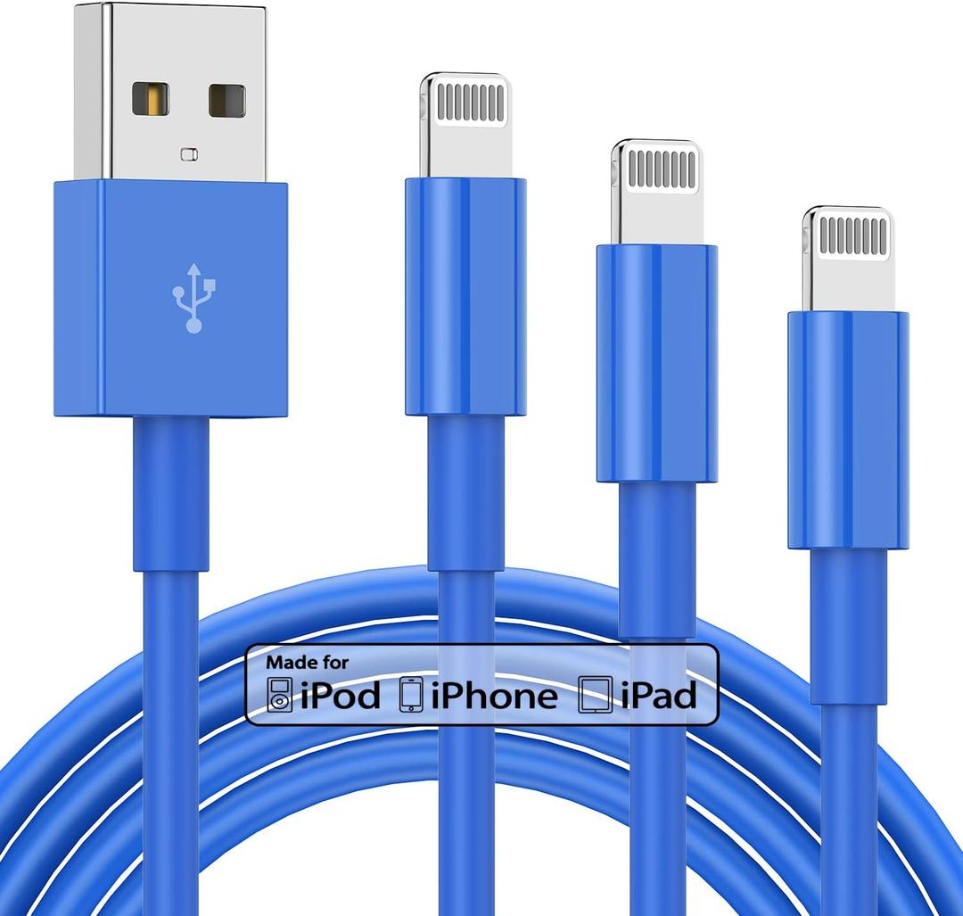 3 Pack Apple MFi Certified iPhone Charger Cable 6ft, Apple Lightning to USB Cable Cord 6 Foot, 2.4A Fast Charging Apple Phone Long Chargers for iPhone 11/11Pro/11Max/ X/XS/XR/XS Max/8/7/6 Blue