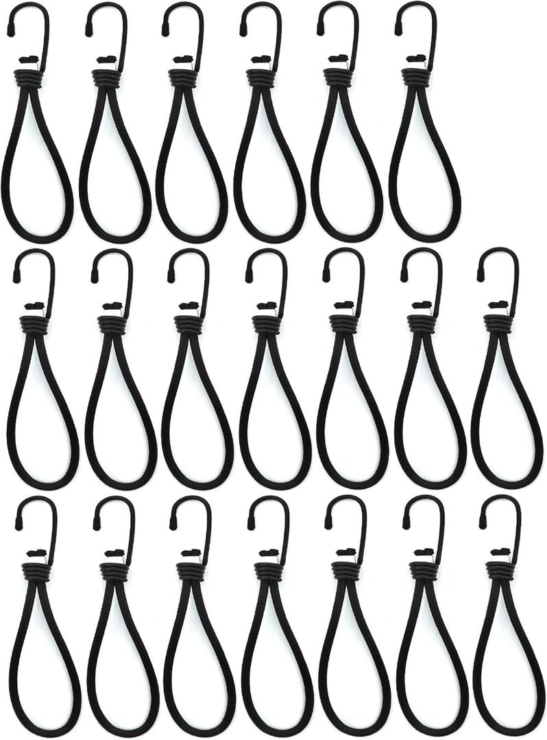 20 Pack Bungee Cords Heavy Duty Outdoor by Garloy,Mini Bungee Cords with Hooks in 8Inch Length,Black Durable Rubber Canopy Tents Camping Accessorie