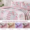 Patchwork Quilt Set King Size, Pink Floral Plaid Bedspread Coverlet Set Boho Rustic Quilt Bed Cover, 3 Piece Soft Microfiber Reversible Pink Grey Bedding Set for Women Girls