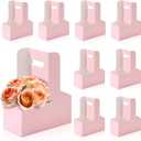Bakbania Floral Wrap Packing Boxes 20 Pcs Pink Flower Gift Bags 2 Cup Disposable Drink Carrier with Handle for Wedding Party Decor