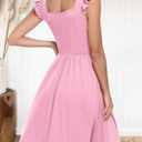 Women's Sexy Summer Ruffle Sleeve Printing Dress 2025 Smocked Boho Beach Knee Length Mini Dresses Pink S
