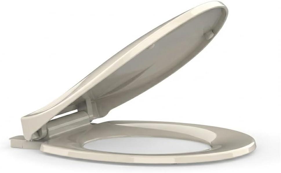 Durable Soft Close Toilet Seat Round Durable Plastic with Quick-Release Hinges, Easy Install & Clean, Industrial Grade Replacement for Standard Toilets, Almond
