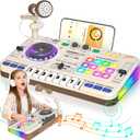 Toddler DJ Mixing Table, Kids Mixer Board with Turntable, Game Mode and Microphone, Gift for 3 4 5 6 Years Old Boys Girls - Baby DJ Set (White)