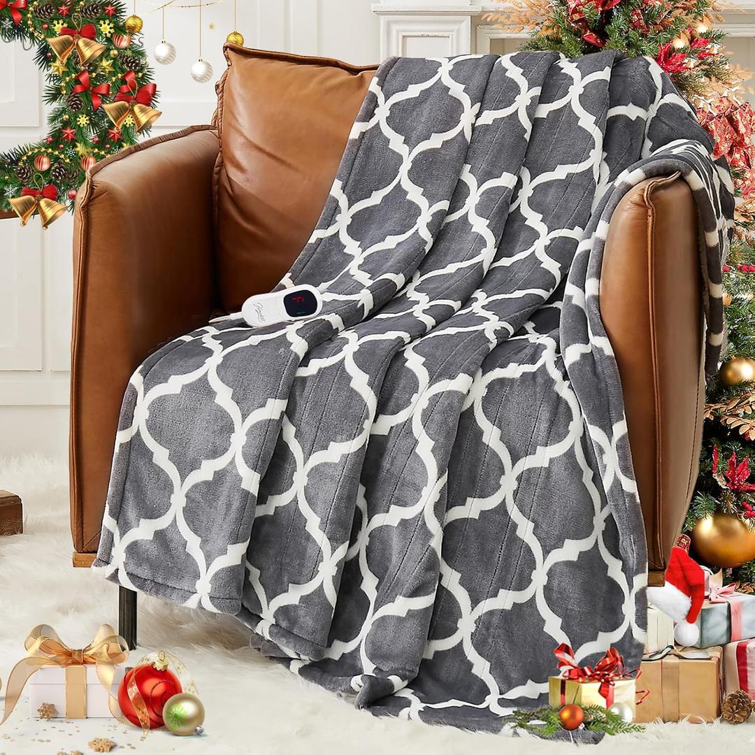 Homemate Heated Blanket Electric Throw - 50x60 Heating Blanket with 10 Fast Heat Levels 8 Hours Auto Off Soft Cozy Flannel Over-Heated Protection ETL Certification Keep Warming in Home