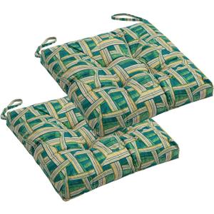 2-Pack Outdoor/Indoor Wicker Patio Seat Cushion Pad with Ties - Dining Chair Cushion, 17" x 17" (Green Plaid)