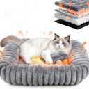 Cat Beds for Indoor Cats, Square Self Warming Cat Bed Orthopedic Pet Bed with Pillow Super Soft Rabbit Fur Small Dog Beds, Calming Plush Kitten Bed with Removable Washable Cover & Anti-Slip Bottom