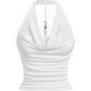Milumia Women Ruched Halter Y2k Crop Tops Backless Cowl Neck Sleeveless Shirts White Medium