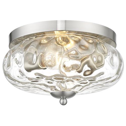 Darkaway Ceiling Light Fixtures Flush Mount Indoor Outdoor Ceiling Light with Water Ripple Glass Shade for Hallway Kitchen Bedroom Porch Living Room Nickel Finish
