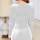 GOBLES Women's Sexy Velvet Long Sleeve Square Neck Bodycon Cocktail Party Mini Dress (White)