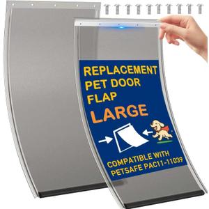 2 Pack Large Dog Door Replacement Flaps with 1 Aluminium Alloy Replacement Bracket, Compatible with Petsafe Freedom Doggie Doors, PAC11-11039 10 1/8" X 16 7/8" -with Screws(Smoky Translucent)