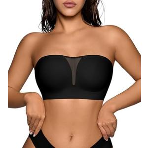 Seamless Wireless Strapless Bras for Women - V-Neck Full Coverage Strapless Bralette No Underwire Convertible Tube Top Bra, Large