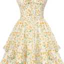 Scarlet Darkness Smocked Floral Sundresses for Women Teens 2026 Summer Flowy Ruffle Mini Dress White Yellow Floral, Small