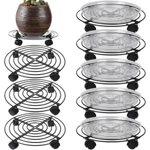 8 Packs Large Metal Plant Caddy 13.8 Plant Dolly with Wheels Heavy-Duty Wrought Iron Rolling Plant Stand with Casters Indoor and Outdoor Plant Pot Mover Rollers Black, Plant Saucers