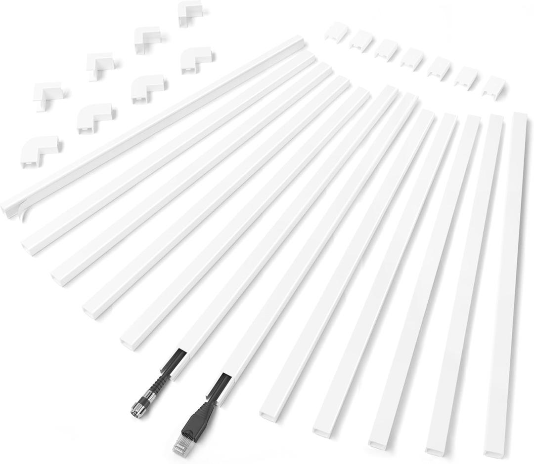 ZhiYo 204in Cord Covers for Wires on Wall, Cord Hider for 1 Wire, Wall Cable Hiders for Mounted TV, Wire Covers for Cords, Cable Management Raceway kit, 12x L17in, W0.6in H0.4in, White (Small)