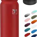 Fanhaw 20 Oz Insulated Stainless Steel Vacuum Water Bottle with 2 Lids (Pop-Open & Carabiner Lid) - For Kids, Women, Men | Leak & Sweat Proof (Red)