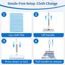Hands Free Flat Mop with 5 Reusable Microfiber Pads, 49.2" Extra Long Handle & Wide Head, Press-to-Lock Grip Mop for Floor Bathroom Ceiling – Includes 2 Hooks & Gloves, Fits Old Towels