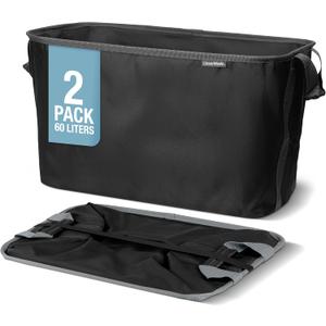 CleverMade Collapsible Laundry Basket 2 Pack  60L (16 Gal) Foldable Clothes Hamper with Reinforced Handles, Space Saving Fabric Laundry Bin, Holds 55 lbs, Flat Folding for Home & Travel - Black