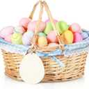 Leinuosen Easter Basket Wicker Picnic Basket with Wooden Egg Cutout Woven Candy Storage Gift Wine Baskets with Handle for Easter Egg Gathering Outdoor Camping Wedding Birthday Party Supplies (Blue)