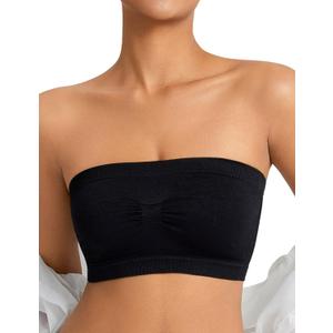 Women's Wireless Strapless Bandeau Bra Tube Top Unlined Bralette (Large, Black)