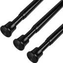 KXLife Small Spring Tension Curtain Rod, Adjustable Spring Tension Rod 28 to 48 inches, Expandable Spring Loaded Tension Rods for Window (Black-3 Pack)