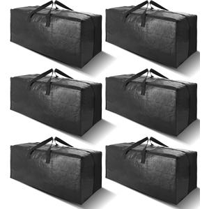 6 Pack Heavy Duty Extra Large Moving Bags W/Backpack Straps - Strong Handles & Zippers, Storage Totes For Space Saving, Fold Flat, Alternative to Box and Bin (40 gal, Black)