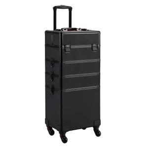 Yaheetech 4 in 1 Professional Makeup Train Case Aluminum Cosmetic Case Rolling Makeup Case Extra Large Trolley Makeup Travel Organizer, with 360 Swivel Wheels, Black (1 Count (Pack of 1))