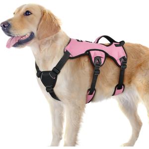 rabbitgoo Escape Proof Dog Harness Large Dogs, Soft Padded Full Body Pet Harness, Reflective Adjustable No Pull Vest with Lift Handle and Leash Clip for Walking Hiking Training, Light Pink, L (Large (Pack of 1))