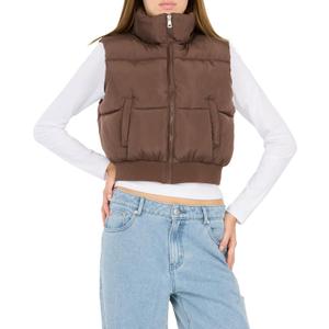 Forever 21 Women's Puffer Vest – Cropped Quilted Zip-Up Outerwear with High Neck Collar, Small