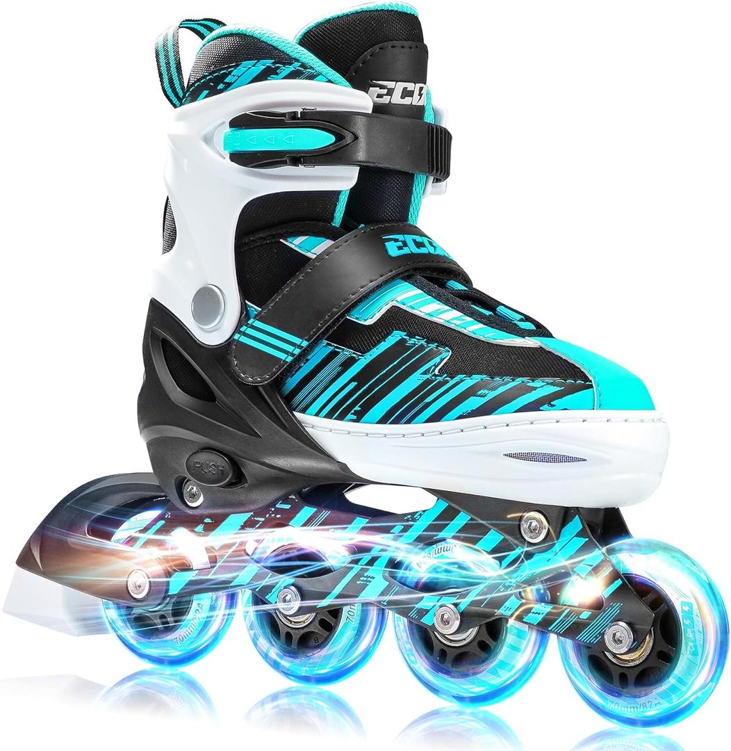 Adjustable Inline Skates Boys and Girls Ages 5-8 8-12 with Light up WheelsRoller Skates for Kids Ages 4-12, Teen Skates for Beginner Outdoor and Indoor (Medium-Big Kids13j-3 US, Cyan)