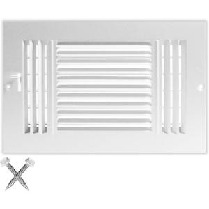 HVAC Premium 8x6 Duct Opening 3-Way AIR Supply Grille - Vent Cover & Diffuser - Flat Stamped Face - White [Outer Dimensions: 9.75"w X 7.75"h]