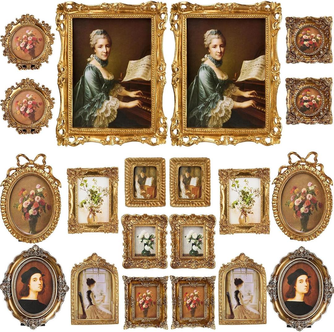 20 Pcs Wooden Vintage Gold Picture Frame Bulk
Antique Wood Photo Frame with Glass Front Backboard, Tabletop Display Wall Hanging Decor, Christmas Jewelry Display