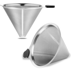 Pour Over Coffee Filter 2PCS, Stainless Steel Coffee Filter, Paperless Reusable Cone Coffee Dripper