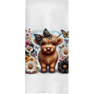 Coquette Bow Waffle Decorative Dish Towels - Highland Cow Gifts, Farmhouse Decorative Hand Towels, 16x24 Inch