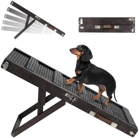 2026 Upgraded Dog Ramp for Couch, Foldable Small Dog Ramp for Sofa, 4 Adjustable Height from 13'' to 21", Portable Stable Pet Step with Non-Slip Pad, Pet Ramps Use for Couch Stairs, Black