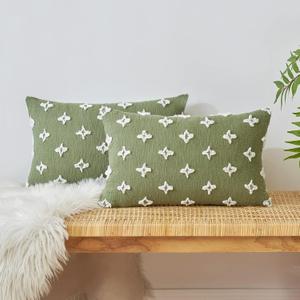 EMEMA Decorative Throw Pillow Covers Rhombic Jacquard Pillowcase Cushion Case Rectangle for Couch Sofa Bed Living Room Bedroom Set of 2, 12x20 Inch, Sage Green