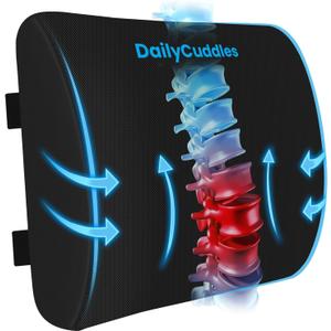 Lumbar Support Pillow for Office Chair Back Support - Memory Foam Lumbar Pillow for Car or Gaming Chair, Ergonomic Back Cushion with Adjustable Strap for Long-Hour Sitting (Black) (Large)