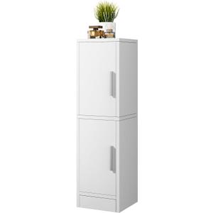 IBUYKE Small Bathroom Storage Cabinet, Narrow Beside Tolite Cabinet with 2 Doors & Adjustable Shelf, Small Bathroom Organizer, Space-Saving Storage Solution for Toilet, Laundry Room UWBS002W (White)