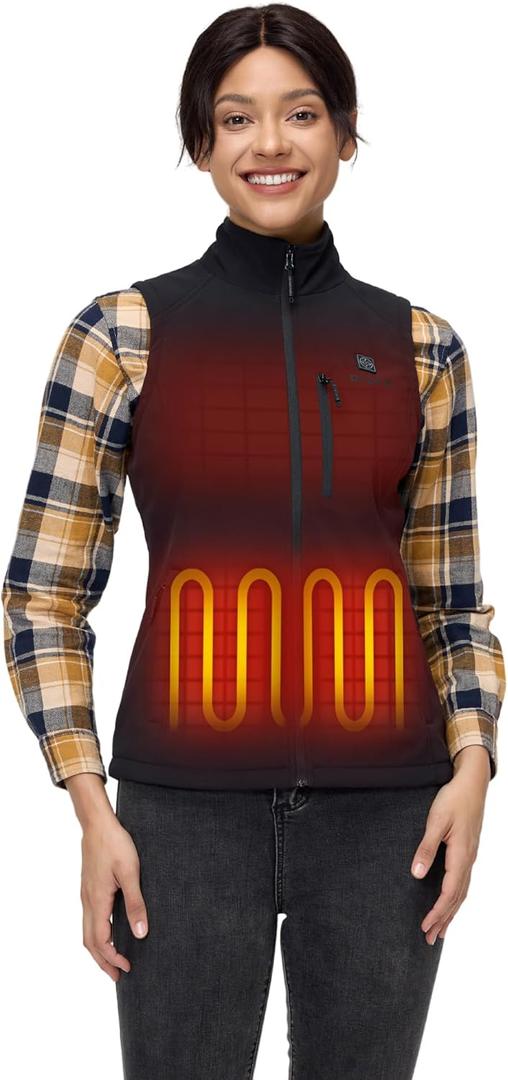 ORORO Women's Heated Softshell Vest with with USB-C Rechargeable Battery, Soft Shell Heated Golf Vest for Women (Large)