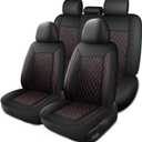 HChengkikz Leather Car Seat Covers, Breathable and Waterproof Seat Cover Full Set, PU Premium Universal Fit Automotive Airbag Compatible for Cars Sedans SUVs Vans and Trucks (Full Set, Black+Redline)
