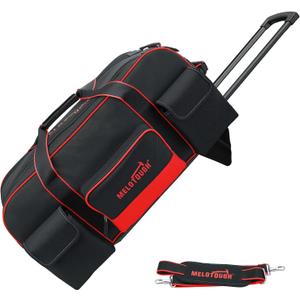 MELOTOUGH Rolling Tool Bag with Wheels,Large Capacity Tool Bag Organizer with Concealed Telescoping Handle for Electrician,Construction,HVAC,Technician (Red/Black)