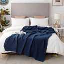 EMME Cotton Blanket Queen Size for Bed Soft Large Muslin Bed Blankets 90"x90" Lightweight Breathable All Season Gauze Blanket, Navy