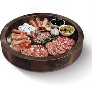 13" Acacia Lazy Susan Turntable for Table - Wooden Charcuterie Boards Cheese Board - Extra Large Lazy Susan Organizer - Kitchen Turntable for Cabinet, Pantry (13 Inch, Walnut)