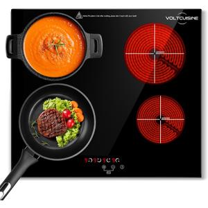 24" Electric Ceramic Radiant Cooktop, 6000W Built-in 4 Burner Stove Top with 9 Heat Levels, Timer & Child Safety Lock, Hard-Wearing Glass Surface (220–240V)
