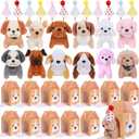 12-Piece Mini Plush Puppy Dog Party Set with Keychains, Kraft Paper Boxes, Birthday Hats for Animal Theme Celebrations