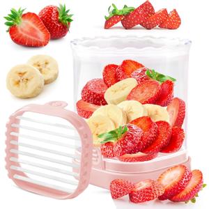 Creative Strawberry & Fruit Slicer - Detachable Cutter with Push Plate (Pink)